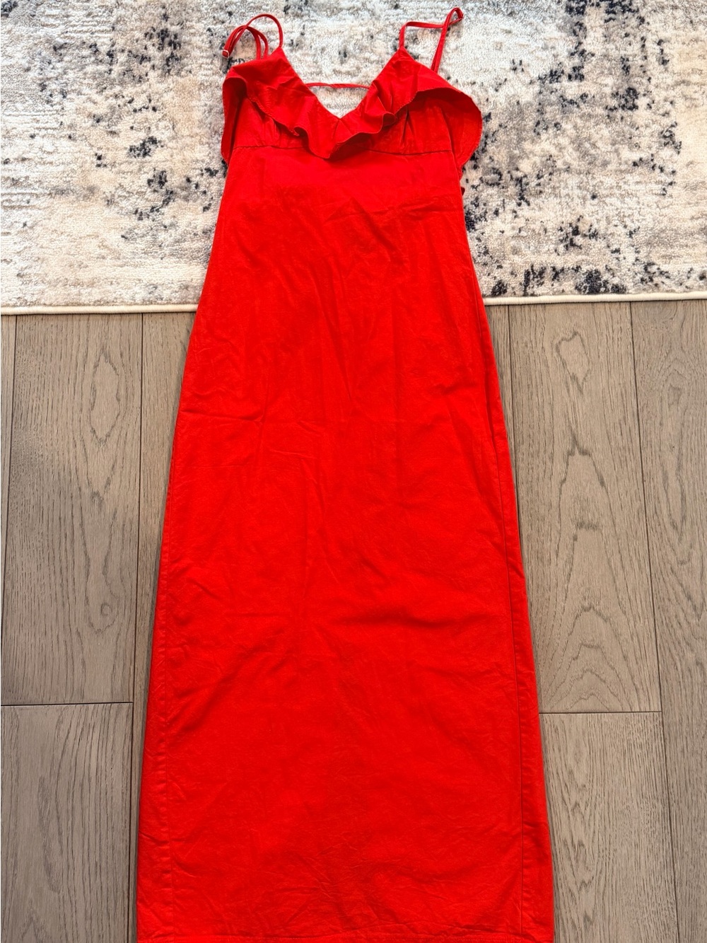 Zara Red Ruffle-Front Maxi Dress